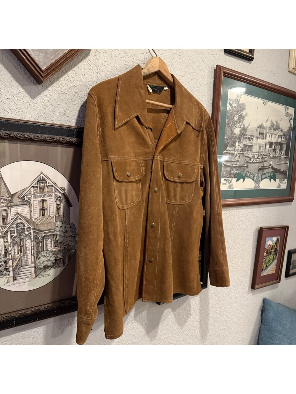 Vintage 70s RARE JC Penney Roughout Suede Snap Disco Jacket Mens Size 42 M/L - Picture 2 of 7